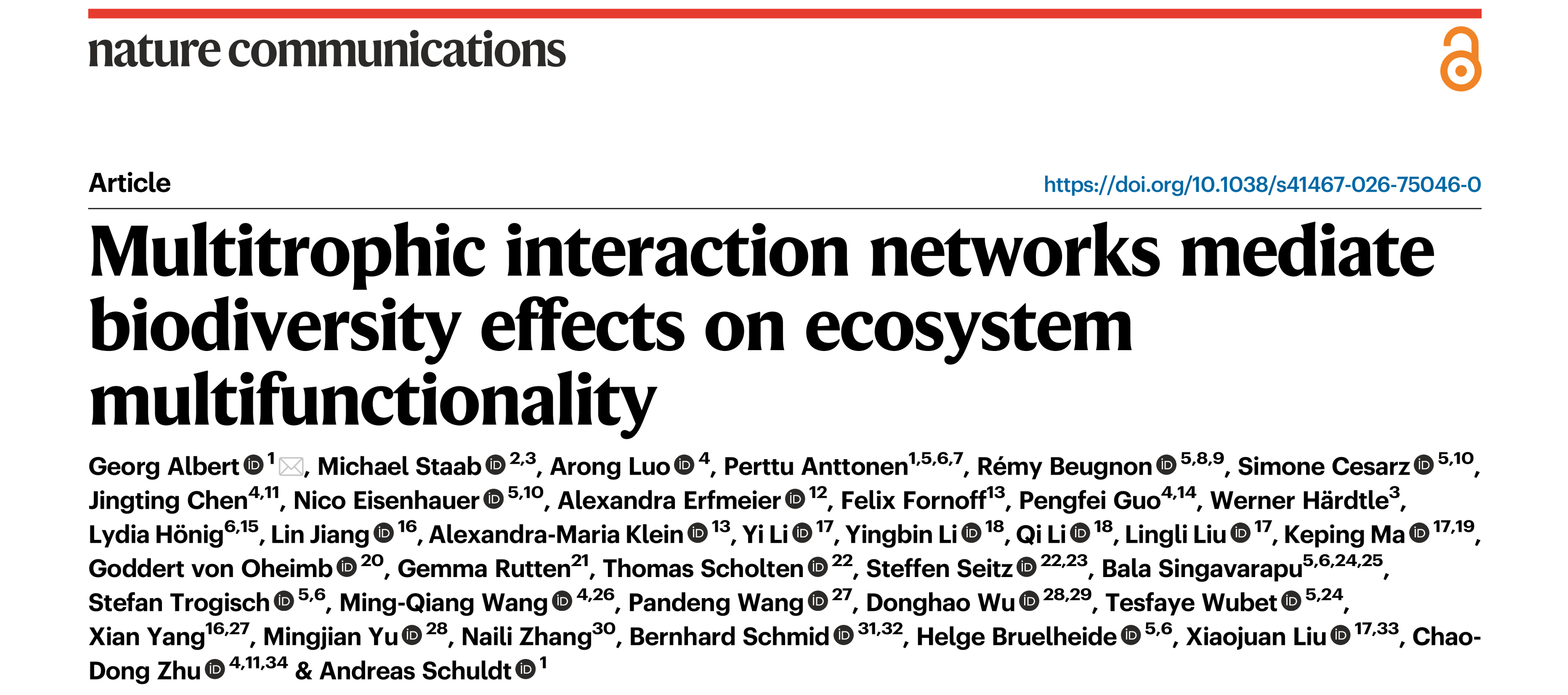 Multitrophic interaction networks mediate biodiversity effects on ecosystem multifunctionality