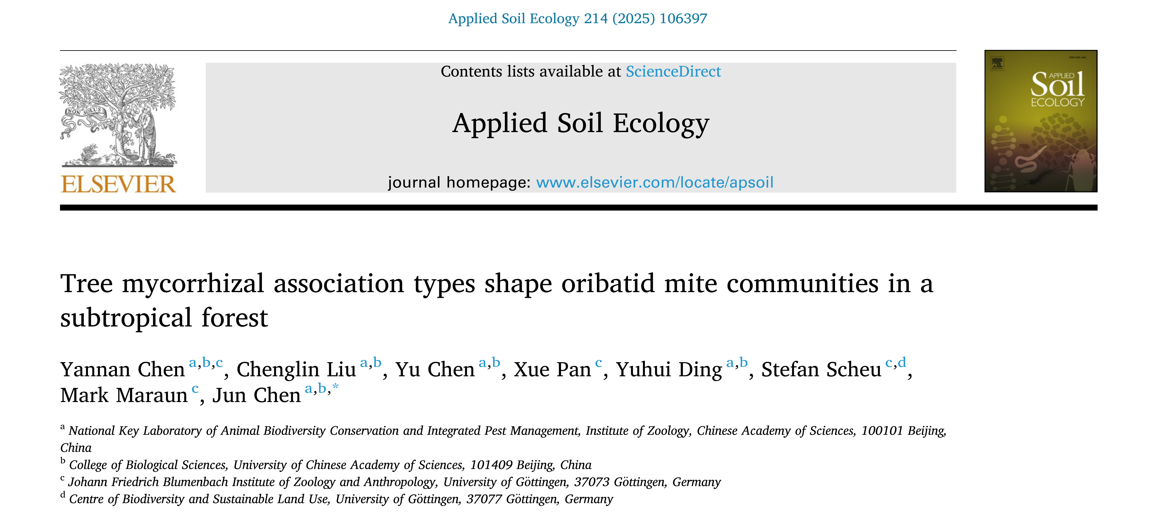 Tree mycorrhizal association types shape oribatid mite communities in a subtropical forest