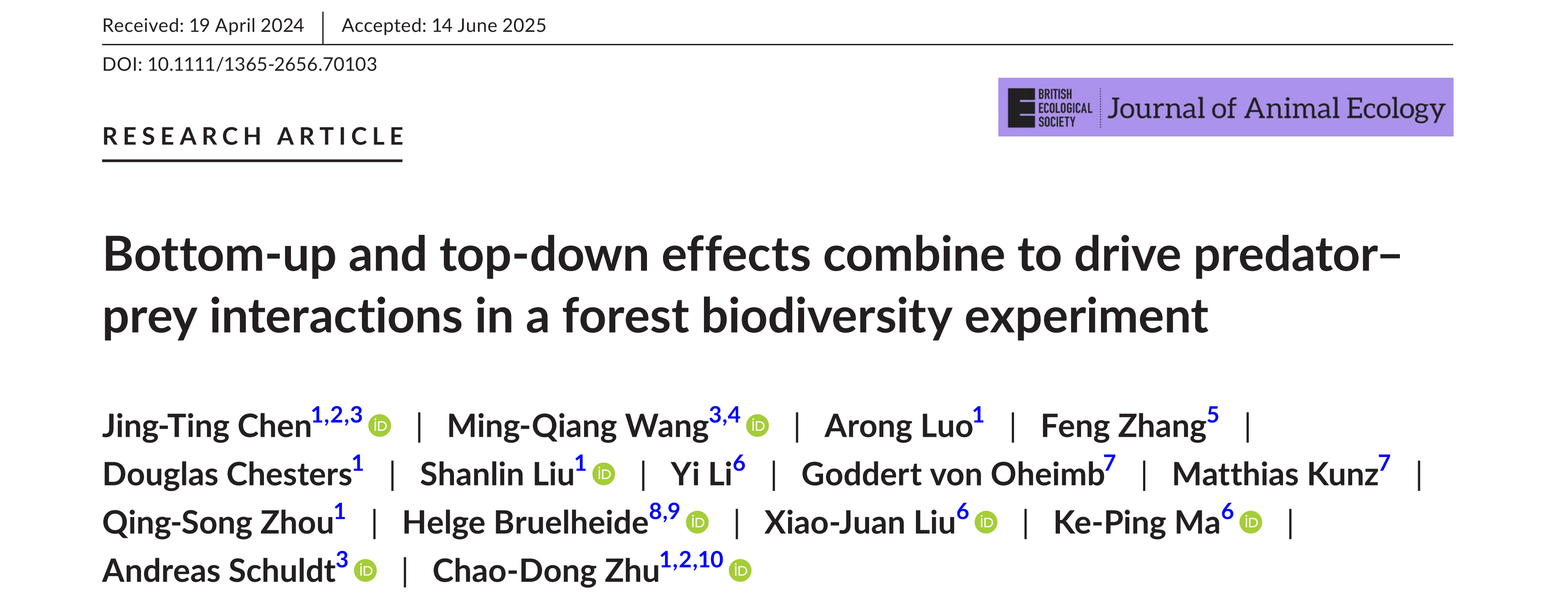 Bottom-up and top-down effects combine to drive predator-prey interactions in a forest biodiversity experiment