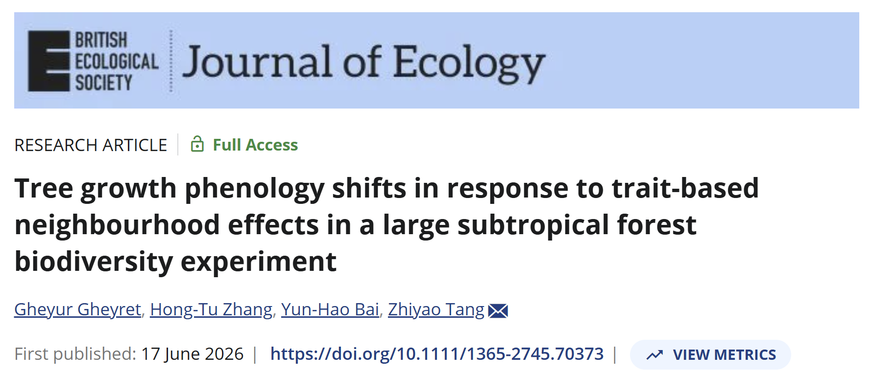 Tree growth phenology shifts in response to trait-based neighbourhood effects in a large subtropical forest biodiversity experiment