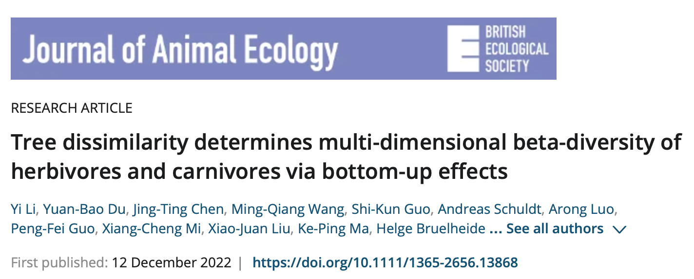 Tree dissimilarity determines multi-dimensional beta-diversity of herbivores and carnivores via bottom-up effects