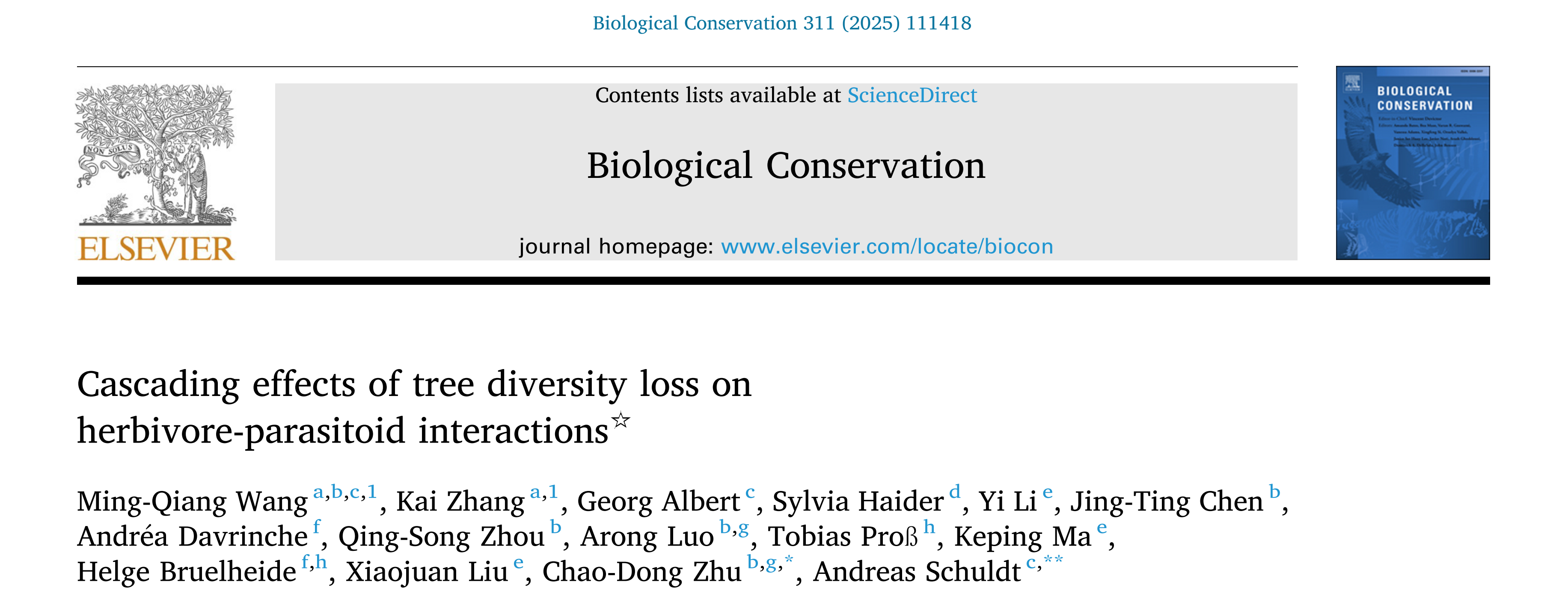 Cascading effects of tree diversity loss on herbivore-parasitoid interactions