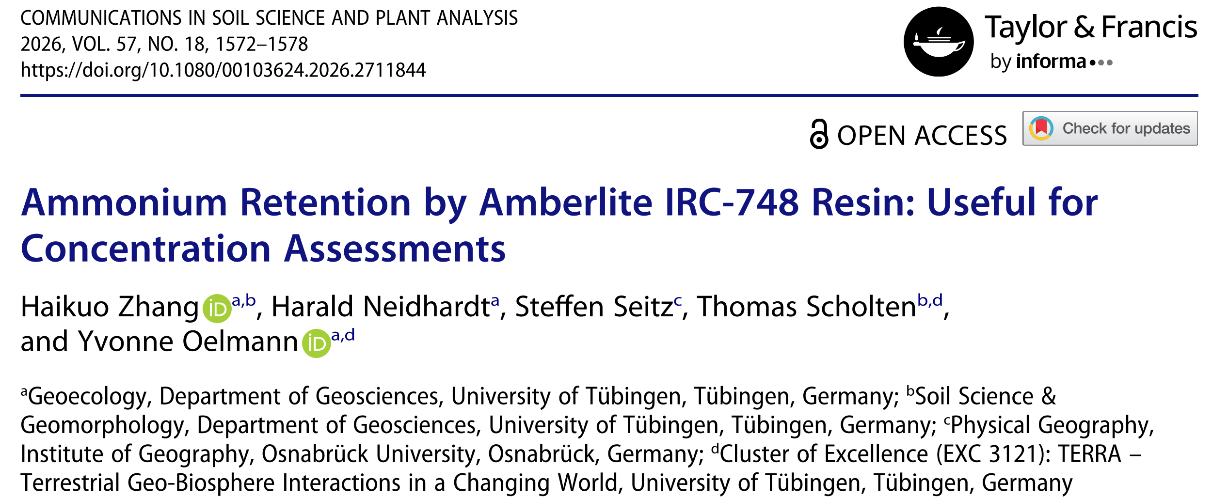 Ammonium Retention by Amberlite IRC-748 Resin: Useful for Concentration Assessments