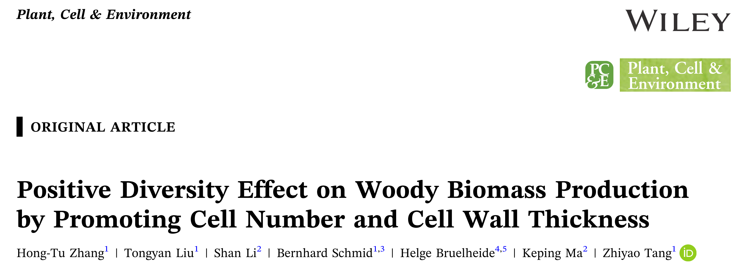 Positive Diversity Effect on Woody Biomass Production by Promoting Cell Number and Cell Wall Thickness