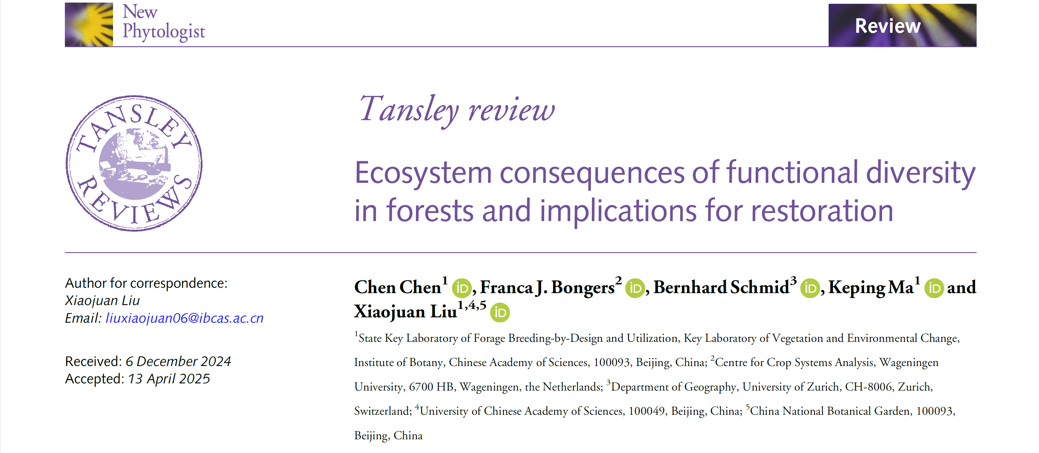 Ecosystem consequences of functional diversity in forests and implications for restoration