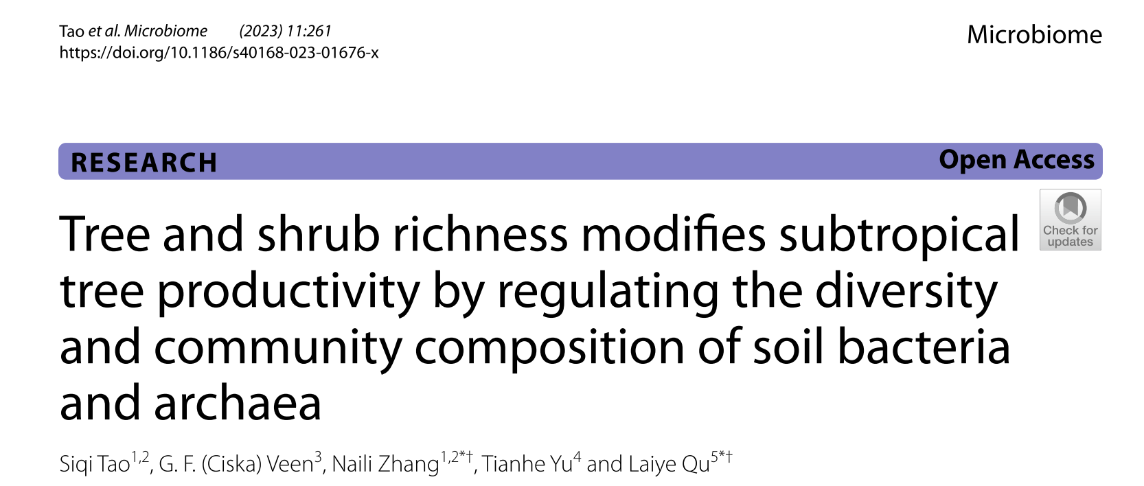 Tree and shrub richness modifies subtropical tree productivity by regulating the diversity and community composition of soil bacteria and archaea