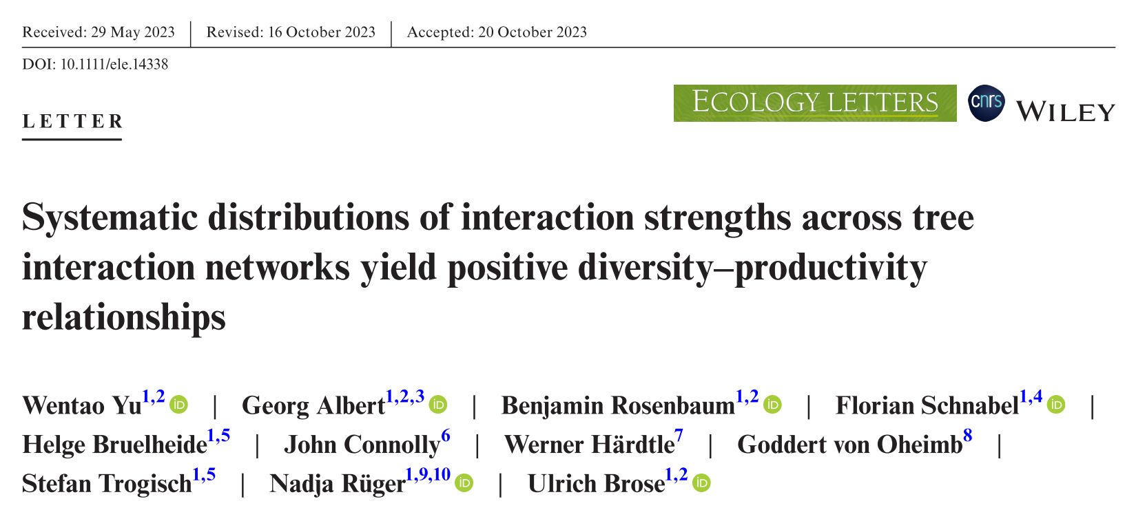 Systematic distributions of interaction strengths across tree interaction networks yield positive diversity–productivity relationships